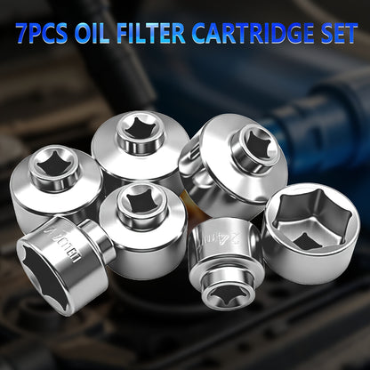 7pcs Oil Filter Element Socket Wrench Hexagonal Wrench Tool Kit Including 24Mm, 27Mm, 29Mm, 30Mm, 32Mm, 36Mm, 38Mm Socket Set, Including 24Mm, 38Mm Socket Set Almost Universal Tools, Gift