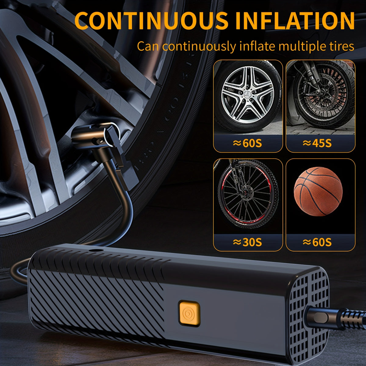 Cordless Tire Inflator 150PSI Portable Air Compressor with USB-C Charging & 3X Quick Inflate for Car Motorcycle Bicycle – One-Button Smart Pump