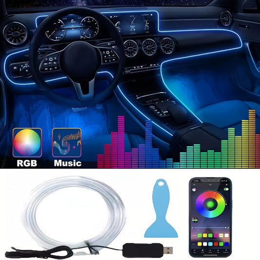 120-inch DIY Decorative Dashboard Console Car LED Ambient Light, Flexible 7-Color LED Car Interior Light Strip, USB Powered 5V with APP Control Ambient Lighting Kit, RGB Neon Center Control Instrument Decorative Light Strip, Creates In-Car