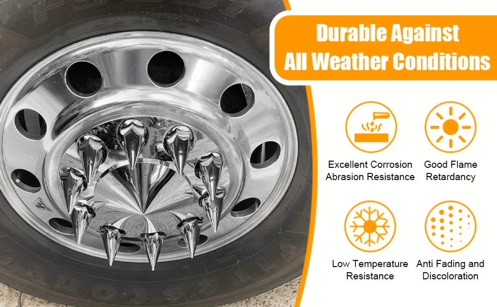 (60pcs 40pcs) 33mm X 4 3/4" Chromed Spike Lug Nuts Covers Screw On, ABS Chrome Caps Pointed Screw On Lug Nut Cover for Semi Trucks
