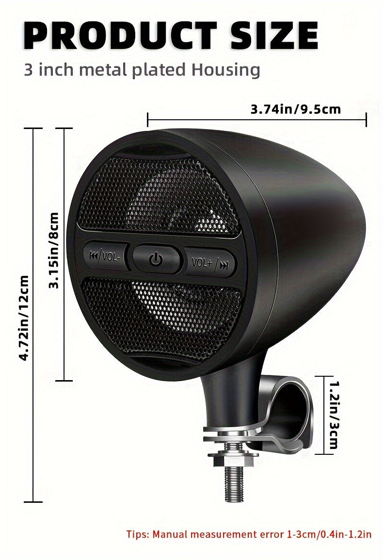 Wireless Motorcycle Audio Stereo Speaker, 12V Handlebar Mount MP3 Music Player Sound Audio Stereo, MP3 USB FM Radio
