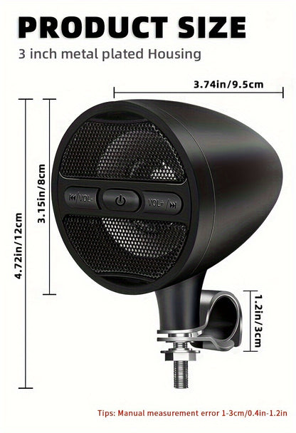 Wireless Motorcycle Audio Stereo Speaker, 12V Handlebar Mount MP3 Music Player Sound Audio Stereo, MP3 USB FM Radio