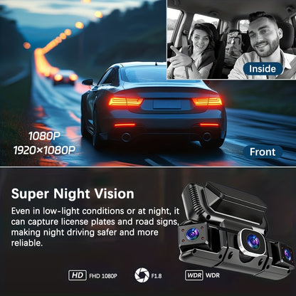 [FOXGOD] 360° Dash Cam for Car | 4 Channel Recording, Night Vision, 3.16" IPS Screen with WiFi, G-Sensor, Parking Mode, Video Capture, Free 32GB Card, The Best Gift to Give to A Friend