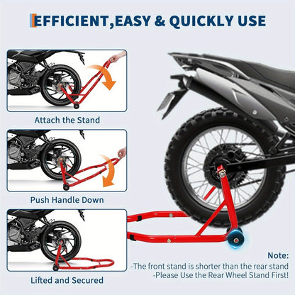 Motorcycle Stand Lift - 900Lbs Front & Rear Combo Universal Motorcycle Stands, Compatible with Most Yamaha for HONDA for SUZUKI for BMW Motorcycles, Red