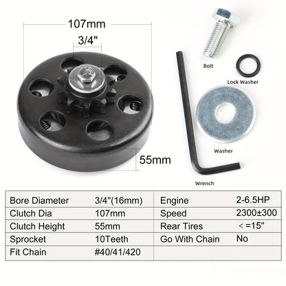 LotFancy Go Kart Clutch 3/4 Bore 10T for #40 41 420 Chain, Predator 212 Centrifugal Clutch, Up to 6.5 HP, Fit for Go Kart Minibike Baja Mini Bike MB165 MB200