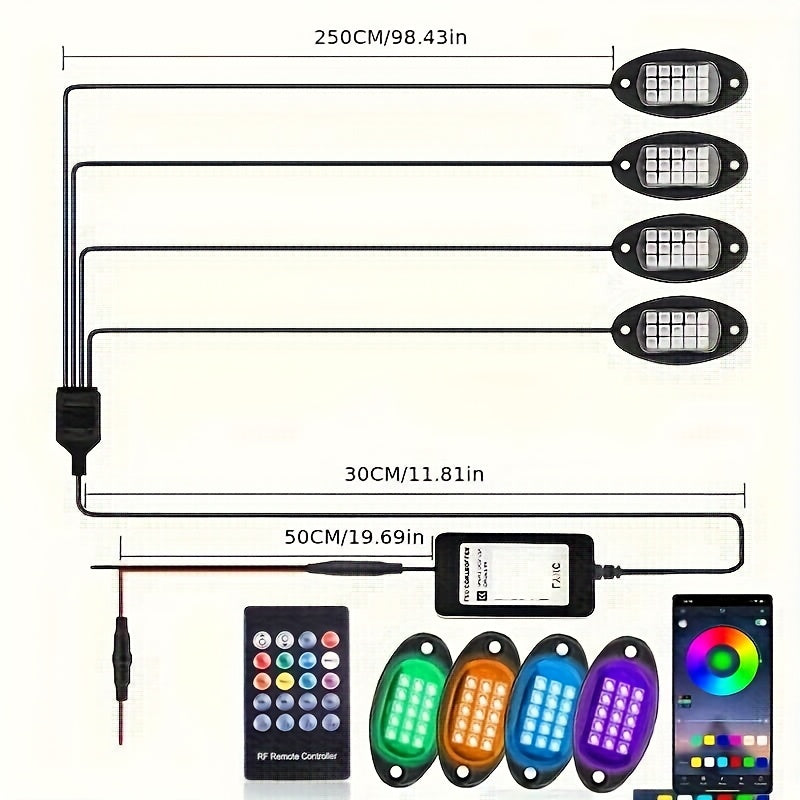 [LED Rock Lights] 8pcs And 4pcs - 15 LED/8 Pods Metal Alloy Upgraded LED Rock Lights, Suitable for Trucks, RGB LED Rock Lights with APP/Music Mode, Suitable for Jeeps, Trucks, UTVs, SUVs And Golf Carts, Neon Light Chassis Kits for Backlights, Car Accessor
