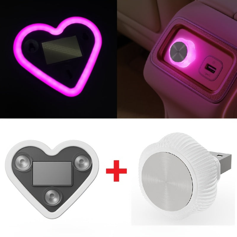 Car Interior Neon LED Mood Light – Heart & Flower Shaped Ambient Light for Car Window, Valentine's Day Car Decoration, 3 Colors