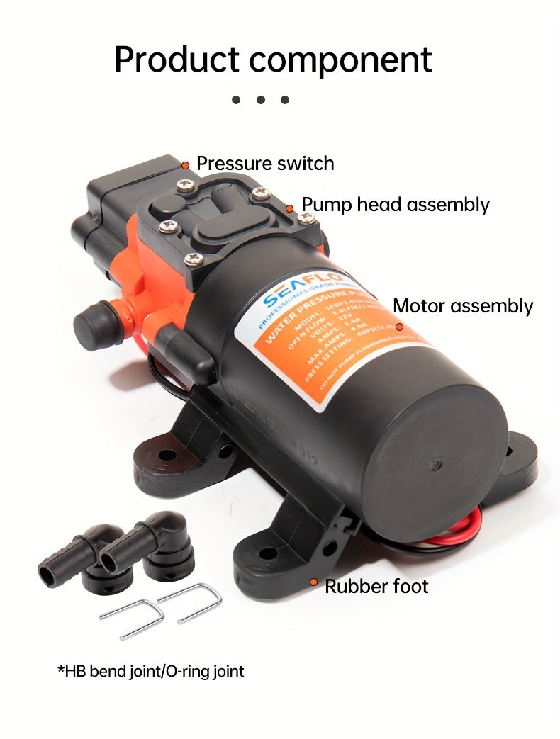 Marine Water Pump with Auto Priming Feature, Diaphragm Type, Suitable for Boats, Showers, And Bathrooms, Designed for RV Caravans, Operates at 35PSI And 12V, Without Battery