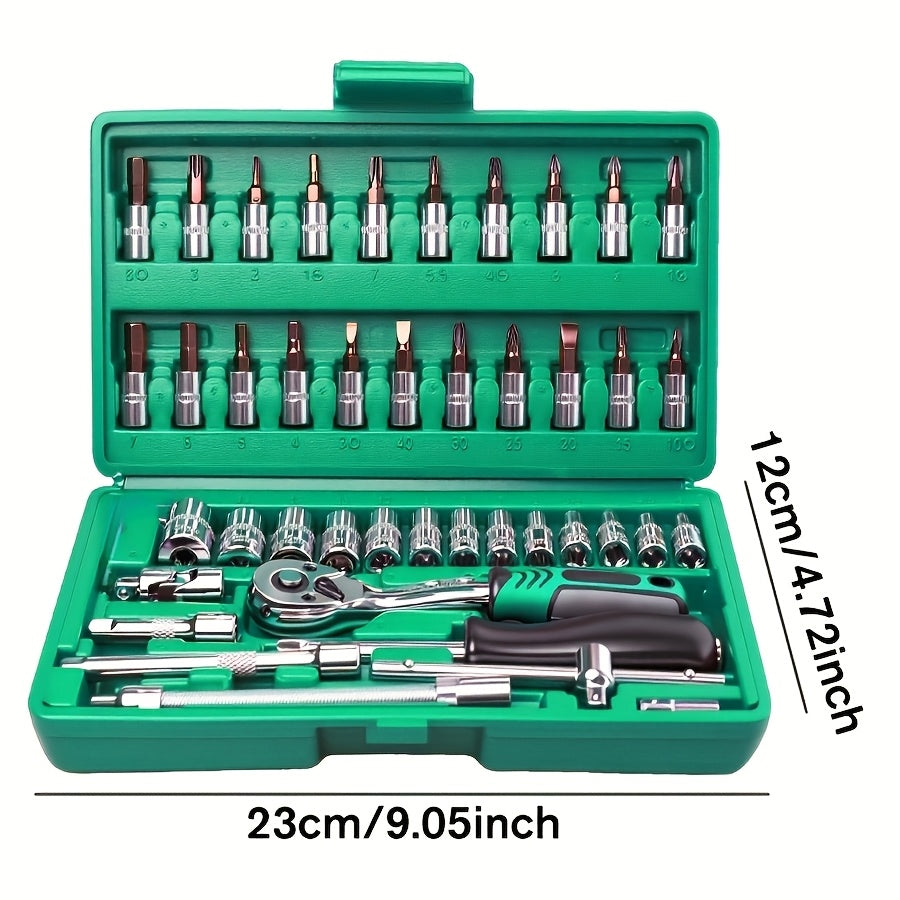 [48pcs Tool Set] Socket Wrench Set, 48pcs Tool Set - 1/2-inch Sockets, 46/51/129pcs with 1/4-inch Ratchet Wrenches, Including Extension Rods, Universal Slide Rail Extension Tubes, Containing 72-tooth Ratchet Wrenches, Suitable for Automotive Repair And Ho