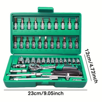 [48pcs Tool Set] Socket Wrench Set, 48pcs Tool Set - 1/2-inch Sockets, 46/51/129pcs with 1/4-inch Ratchet Wrenches, Including Extension Rods, Universal Slide Rail Extension Tubes, Containing 72-tooth Ratchet Wrenches, Suitable for Automotive Repair And Ho