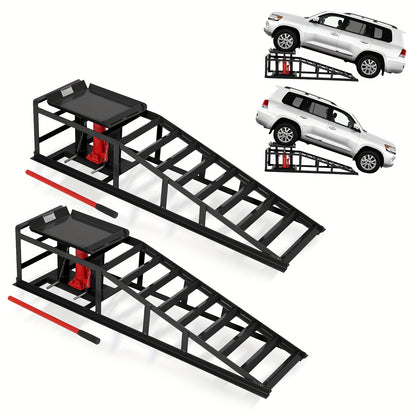 2 Pack Hydraulic Car Ramps - No Installation Required, 5T/ 11000LBS Max Load Low Pro-File Car Lift Service Ramps, Heavy Duty Steel Hydraulic Vehicle Ramps for Car Truck Trailer Garage Repair, Ideal Christmas Birthday Gifts for Women Men Friends