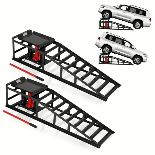 2 Pack Hydraulic Car Ramps - No Installation Required, 5T/ 11000LBS Max Load Low Pro-File Car Lift Service Ramps, Heavy Duty Steel Hydraulic Vehicle Ramps for Car Truck Trailer Garage Repair, Ideal Christmas Birthday Gifts for Women Men Friends