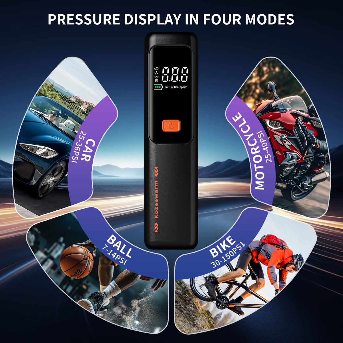 Cordless Portable Tire Inflator Air Compressor Digital Gauge USB Rechargeable 3X Fast Inflation for Car SUV Bike Motorcycle Sports Ball Black Pink Blue Orange