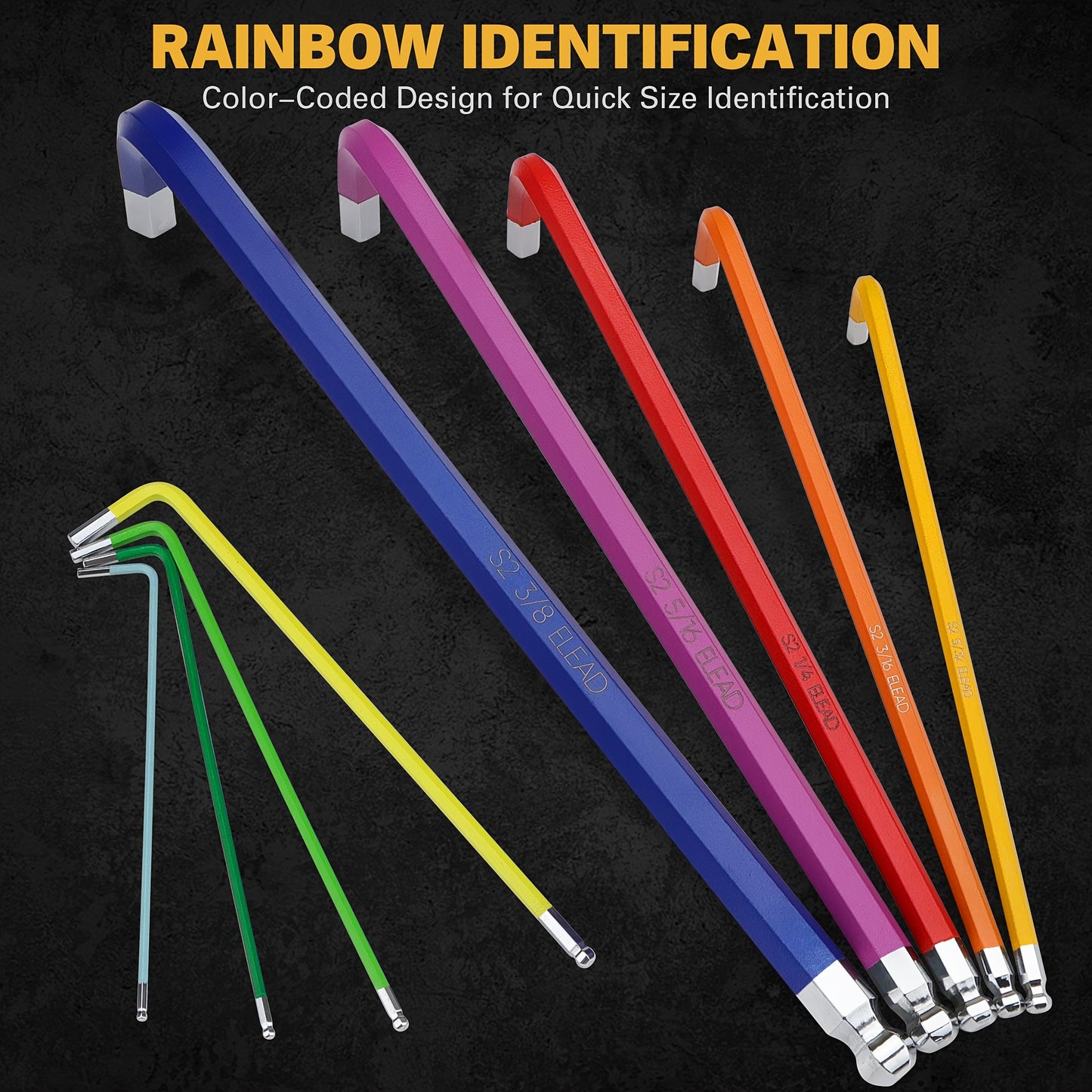 HORUSDY Hex Key Allen Wrench Set Ball End Torx Key Metric (1.5mm-10mm) & SAE (1/16"-3/8") Industrial Grade with Color Coding with T-Handle for Bicycle Repair Household DIY Chrome Vanadium Steel