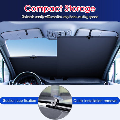 New Automatic Retractable Car Windshield Sunshade - Foldable Front Window Sunshade Blocks 99% of UV Rays And Heat, Fits Most Cars, Features a Easy Rolling Mechanism And Suction Cups (1 Pair)