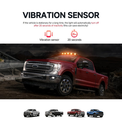 Solar Powered Cab Roof Lights 5-Pack Wireless 16 LED Amber Truck Marker Lights Motion Vibration Sensor No-Drill No-Wire Universal Fit