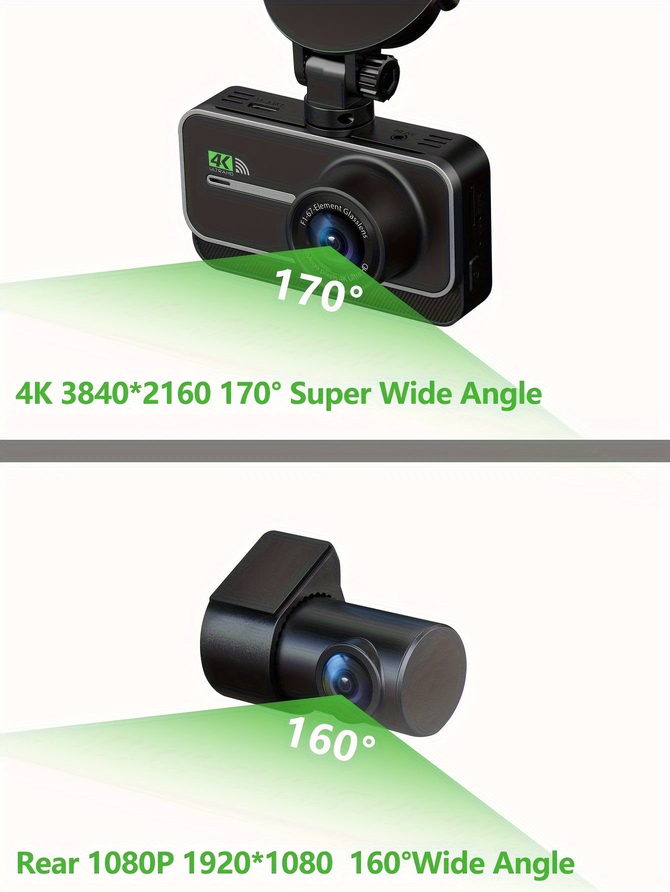 4K Dashboard Camera for Vehicles with WIFI, Video Recording Capabilities, Rear View Camera, Night Vision, And Parking Monitoring (Includes 64GB Memory Card)