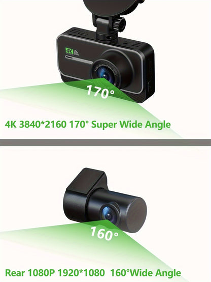 4K Dashboard Camera for Vehicles with WIFI, Video Recording Capabilities, Rear View Camera, Night Vision, And Parking Monitoring (Includes 64GB Memory Card)
