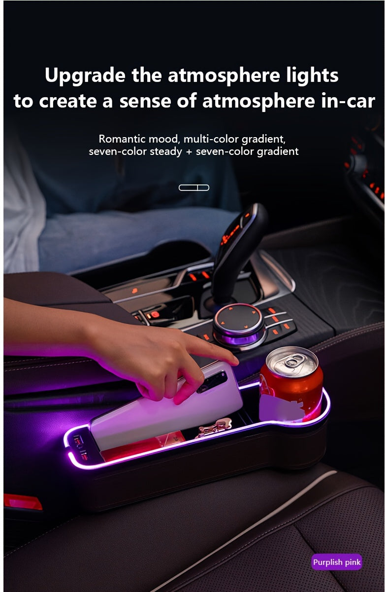1pc/2pcs Car Seat Gaps Storage Box, Mobile Phone Holder Charger, Sundries Organizer Box with Atmosphere Light, Car Interior Accessories