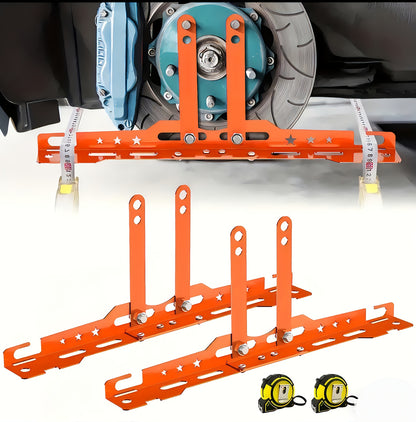A Pair of Red Wheel Alignment Tools with 2 Measuring Bands, Household Car Toe Angle Positioning, Camber Angle Positioning Plate, Car Positioning Tool Kit, Toe Angle Plate