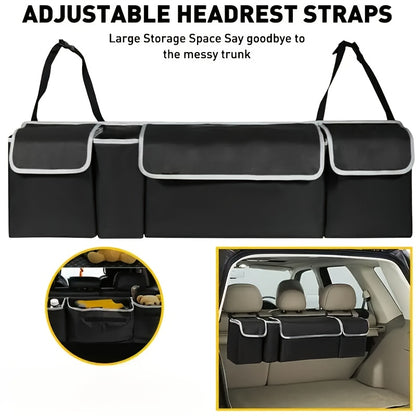 Car Trunk Organizer Foldable Rear Seat Hanging Storage Bag 4 Pockets for SUV Truck MPV Jeep Cargo Accessories Purse Holder
