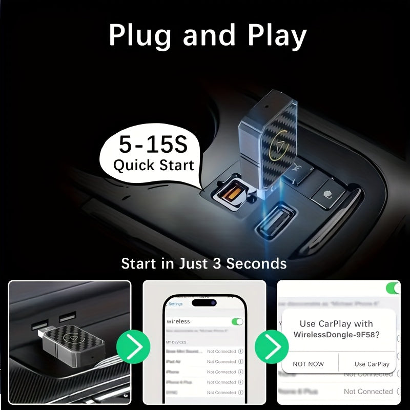 Mini Wireless CarPlay Adapter, Compatible with Apple and Android, Plug and Play, Low Latency for Wired to Wireless CarPlay, Fits Multiple Car Models, 2024 Upgrade, Fast and Stable Connection, No Battery Required, Christmas Gift