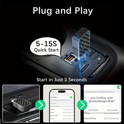 Mini Wireless CarPlay Adapter, Compatible with Apple and Android, Plug and Play, Low Latency for Wired to Wireless CarPlay, Fits Multiple Car Models, 2024 Upgrade, Fast and Stable Connection, No Battery Required, Christmas Gift
