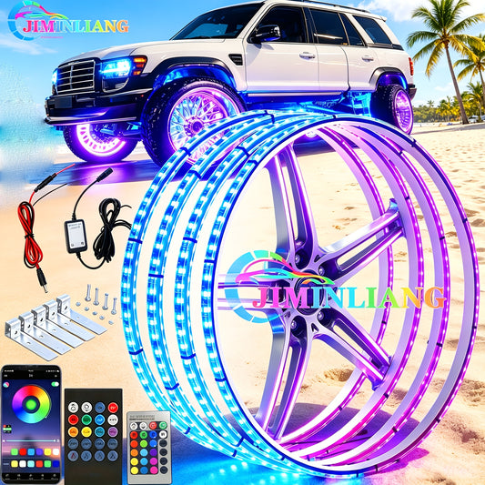 Car Wheel Lights, Remote Control With Flashing Modes, LED Wheel Ring Lights For Trucks Cars SUV Pickup Vehicles Offroad, Equipped With Seven-Color Dazzling Light Function, Car Rim Light, Wheel Lights For Truck, Pickup for truck Accessories