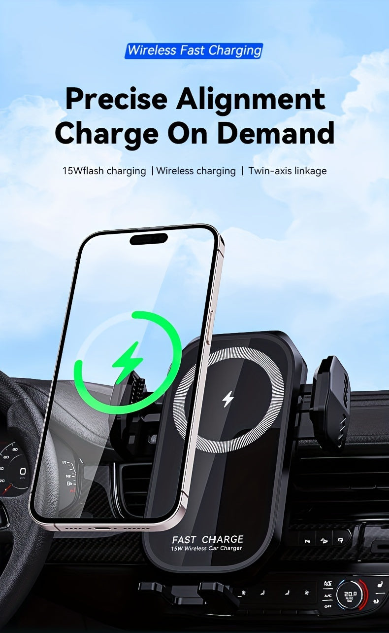 Fast Charging Wireless Car Charger with Auto-Clamping Mount, Compatible with Iphone 16/15/14/13/13 Pro/12 Pro Max/12 Pro/12/11/10 Series And Samsung Galaxy Series, Offering 15W/10W/7.5W Charging Through Air Vent