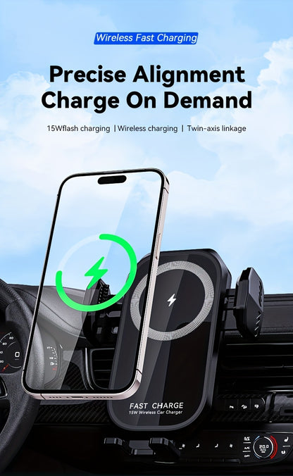 Fast Charging Wireless Car Charger with Auto-Clamping Mount, Compatible with Iphone 16/15/14/13/13 Pro/12 Pro Max/12 Pro/12/11/10 Series And Samsung Galaxy Series, Offering 15W/10W/7.5W Charging Through Air Vent