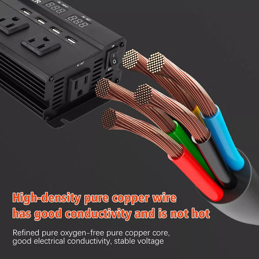 6600W Peak Power Inverter, Car Pure Sine Wave Inverter DC 12V to AC 110V LCD Digital Display, Compatible for Solar And Portable with USB Ports, US Sockets, Fast Charging for Vehicles Trucks Rvs And Other Vehicles