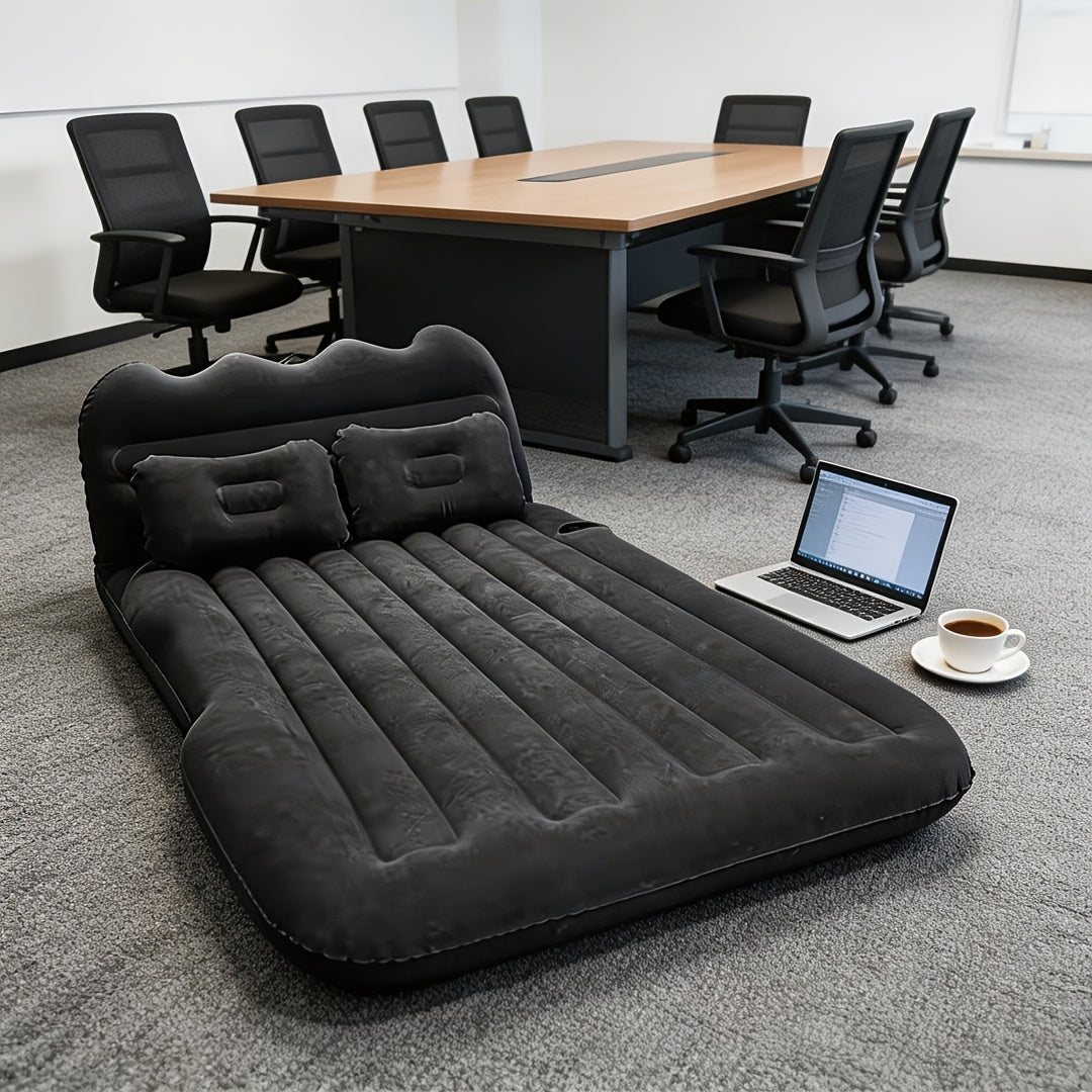 Luxury Premium Black And Stylish Beige Car Inflatable Mattress, Portable And Foldable, with PVC Flocking, Including Storage Bag, Air Pump And Two Pillows, Two Piers, Perfect for RVs, Trucks, And Foldable Beds In The Back Seat Of The Car Seat