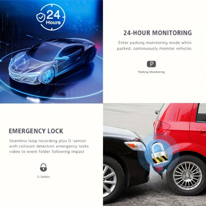 1080P Triple Camera Dash Cam, Car Camera with IR Night Vision, 170° Wide Angle Car DVR Camera, 16GB/32GB TF Card Optional, Loop Recording, G-Sensor | 2-Inch IPS Screen Dual Lens Car Dashboard Video Cam, 24H Parking Mode, Christmas Gift