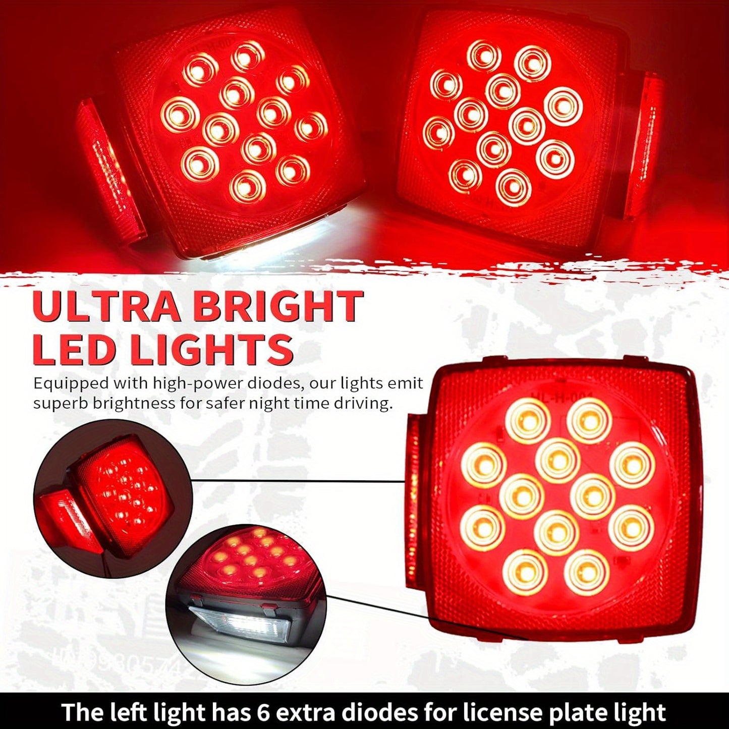 12V LED Trailer Lights, Red White 2 Square Trailer Lights & 6 Connectors Stop Tail Turn Signal Tail Lights, Utility Trailer Lights For Under 80 Inch Boat Trailer Truck Marine Camper RV
