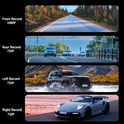 Black Friday Offer, 2.4-Inch 1080P Car Camera, Four-Channel Recording, Three-Screen HD Car Camera, Features 480P Images from Left, Right, And Rear, Plus Motion Detection, Night Vision, And Wide Dynamic Range, Optional 64GB Memory Card