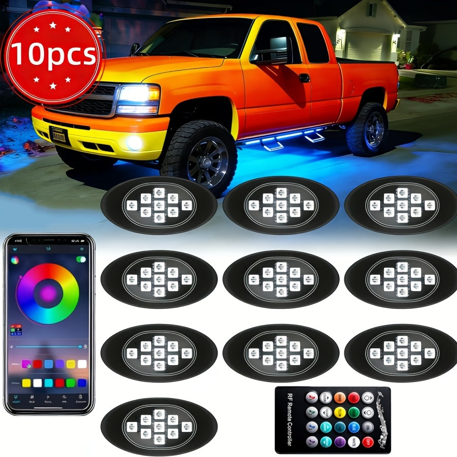 [RGB LED Rock Lights] 4/8/10pcs Rock Lights for Trucks RGB LED Rock Lights Kit With, APP/Remote Control & Music Mode, Wireless Remote Controller, Multicolor Cars Underglow, Footwell Neon Light Kits for Pickup Off Road RZR SUV ATV UTV Car