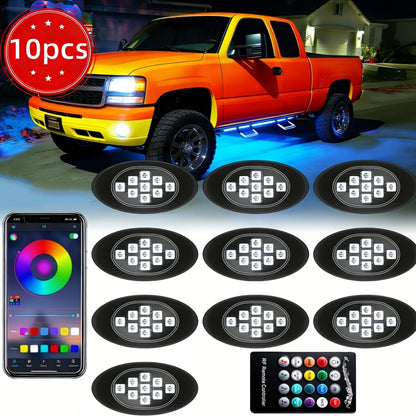 [RGB LED Rock Lights] 4/8/10pcs Rock Lights for Trucks RGB LED Rock Lights Kit With, APP/Remote Control & Music Mode, Wireless Remote Controller, Multicolor Cars Underglow, Footwell Neon Light Kits for Pickup Off Road RZR SUV ATV UTV Car