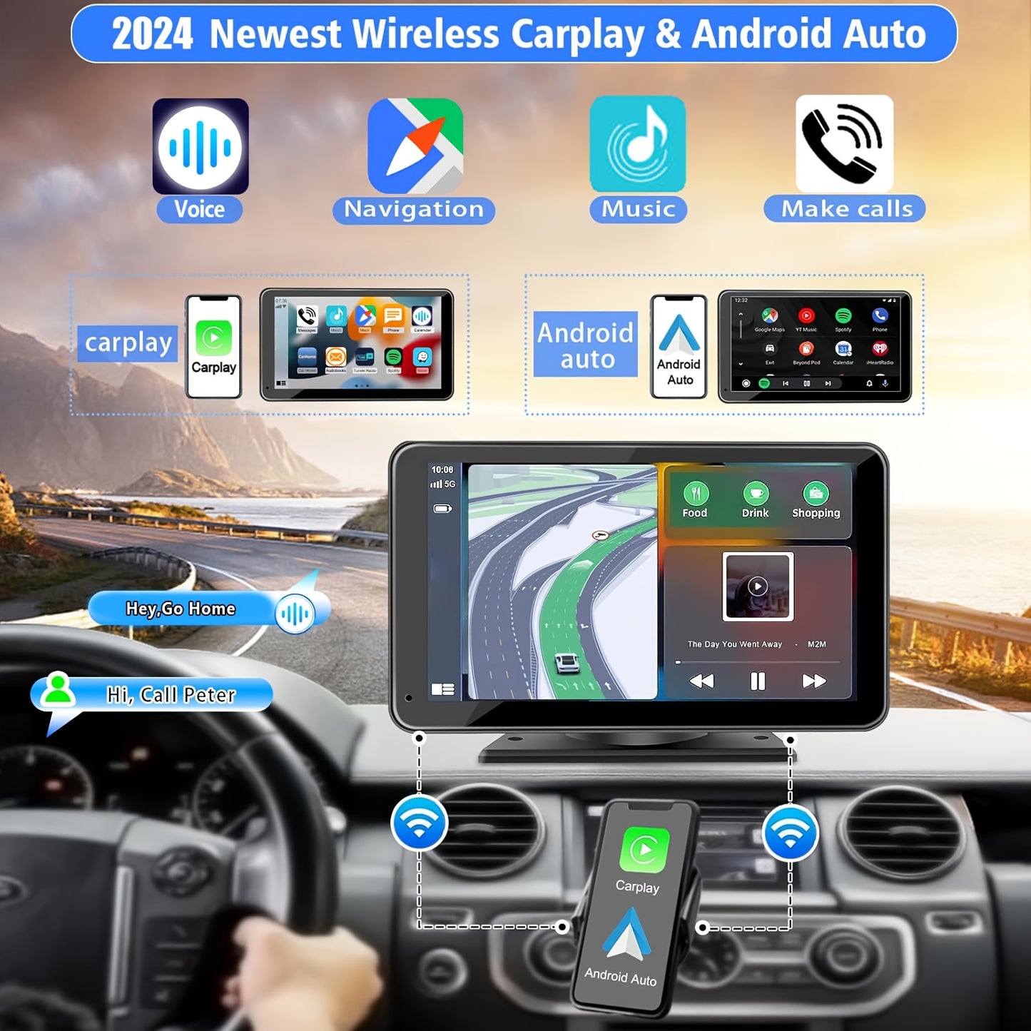 7-Inch Wireless Car Display with Car Audio, HD Touchscreen, 1080P Reversing Camera, Dashcam, GPS Navigation, Mirror Link, FM/AUX/USB/TF Interface, Compatible with All Car Models, a Must-Have for Vacations, And a New Year'S Gift for Dad And Driver