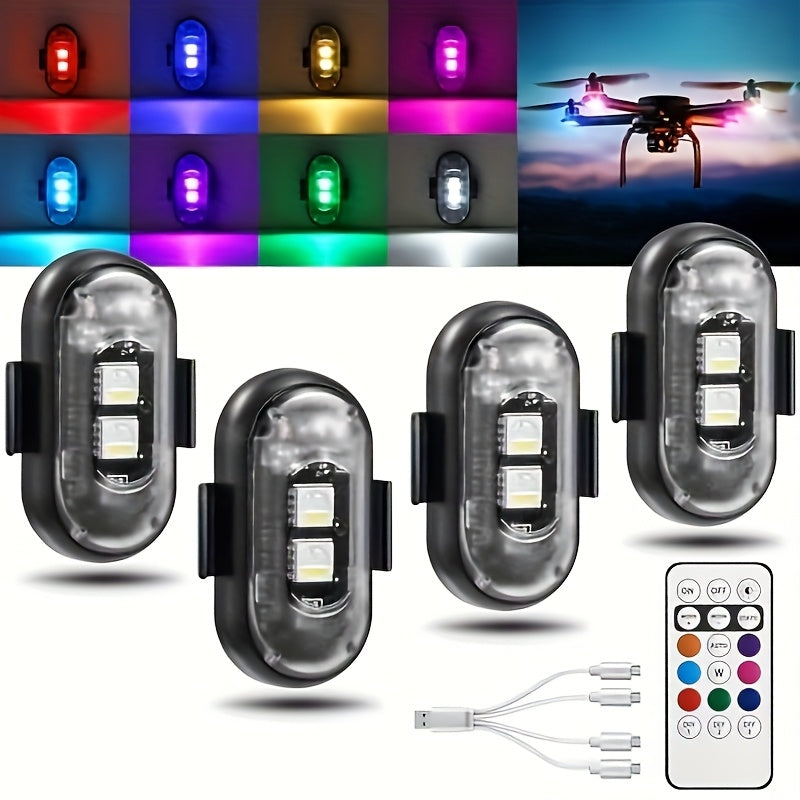 4/6 Pack Car Lights with Remote Control, Strobe Light 8 Colors USB Charging IP65 Waterproof Anti-Collision Warning Light for Car Interior Truck Motorcycle Drone Aircraft Bicycle