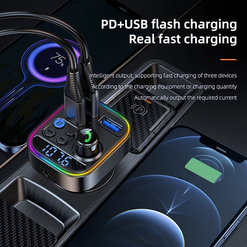 Bluetooth FM Transmitter for Car – Bluetooth 5.3, PD 30W & QC 3.0 Fast Charging, Hands-Free Calls, TF Card & USB Playback