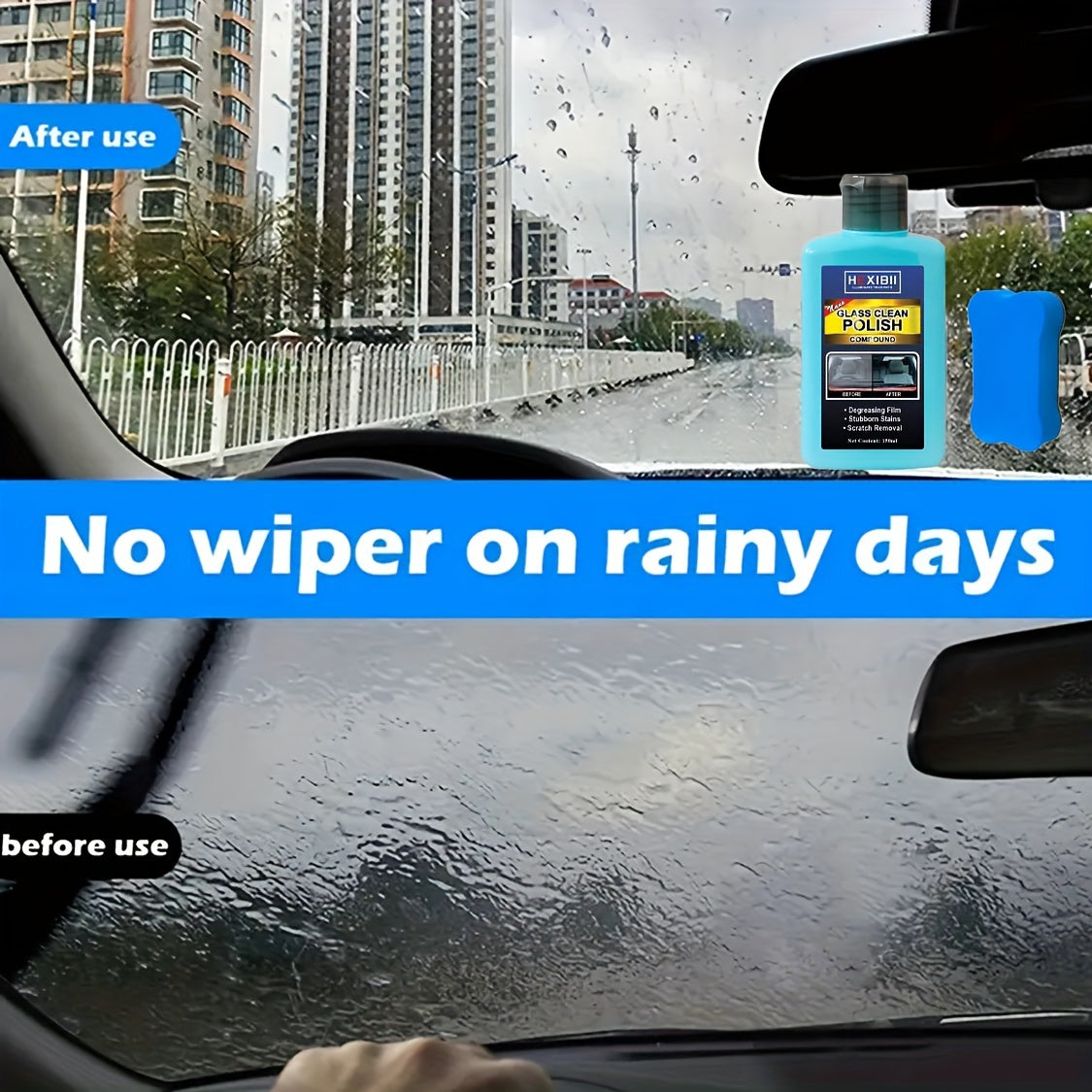 Car Glass Oil Film Cleaner, Glass Film Removal Paste, Car Windshield Glass Oil Film Remover for Auto and Home Eliminates Coatings to Restore Glass to Clear