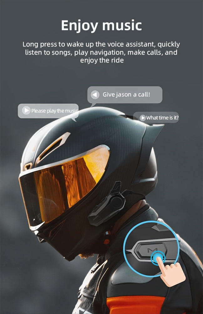 The Wireless Intercom Headset for Motorcycle Helmets Supports Real-Time Communication for Two People And Is, Compatible with Full-Face, Three-Quarter, And Open-Face Helmets.