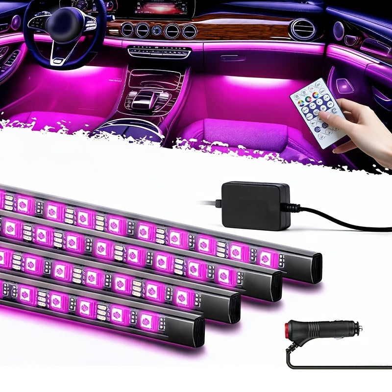 LED Car Interior Light Strip 4pcs – 48 Color USB Powered, Music Sync, Remote & App Control, Under Dashboard Atmosphere Light for Truck, SUV & Vehicle