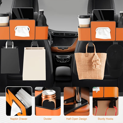 2-Pack Car Backseat Multi-Function Organizer, 8-in-1 Large Capacity With Napkin Drawer & Cup Holders, Hanging Storage Solves Car Clutter, Essential For Family Trips & Long Drives