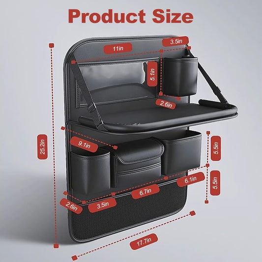 1/ 2pcs Faux Leather Car Backrest Organizer with Foldable Table Holder, Car Seat Backrest Protection Pad, And Foldable Car Seat Organizer with Tablet Stand