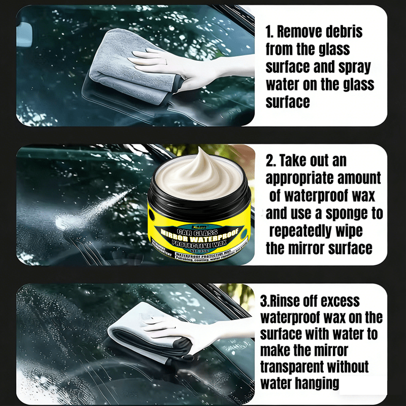 Powerful Waterproof Non-Stick Wax | Windshield, Rearview Mirror, and Glass Rain Repellent Coating - Long-Lasting Protection Polish Kit
