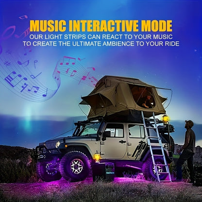 4pcs Colorful Automotive LED Chassis Light Strip, Remote APP Dual Control Ambient Neon Light Kit, DC12V, 16 Million Colors Available, Cool And Eye-Catching at Night, Suitable for Cars, Pickup Trucks, Suvs, Etc., Let Every Journey, All Dazzling