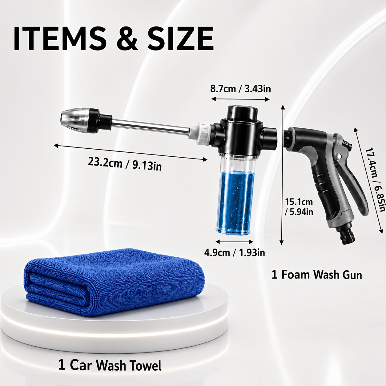 Final English Title:3pcs Long Spray Gun Set with Foam Bottle & Car Wash Towel, Multi-Function Adjustable Nozzle, Detachable Foam Bottle, Easy to Connect for Car Washing, Yard Cleaning & Garden Watering