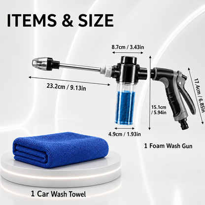 Final English Title:3pcs Long Spray Gun Set with Foam Bottle & Car Wash Towel, Multi-Function Adjustable Nozzle, Detachable Foam Bottle, Easy to Connect for Car Washing, Yard Cleaning & Garden Watering