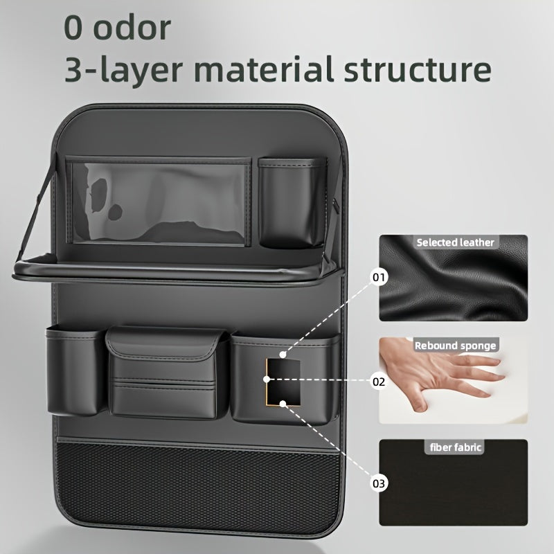 Universal Premium PU Leather Car Seat Back Organizer - Spacious Storage Bag with Back Seat Dining Table, Cup Holder, And Travel Accessories for A Comfortable Ride